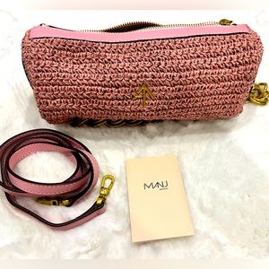 Manu atelier cylinder bag. Pink raffia